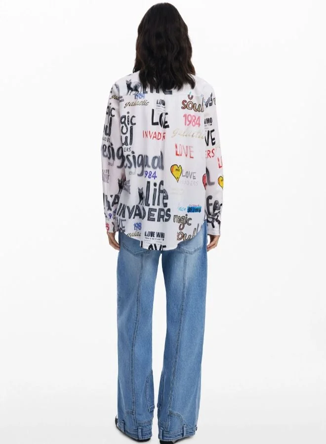 Desigual White Cotton Shirt With Letters for Women | Best Price UAE