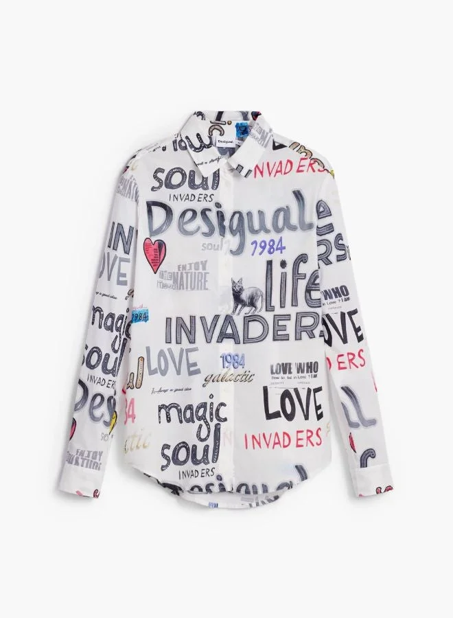 Desigual White Cotton Shirt With Letters for Women | Best Price UAE