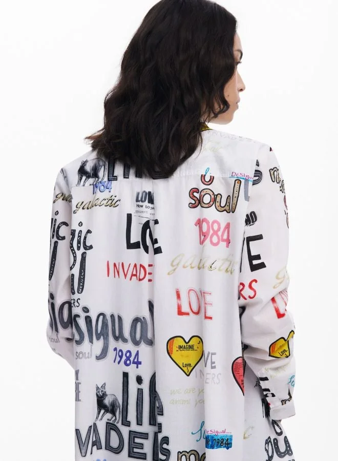 Desigual White Cotton Shirt With Letters for Women | Best Price UAE