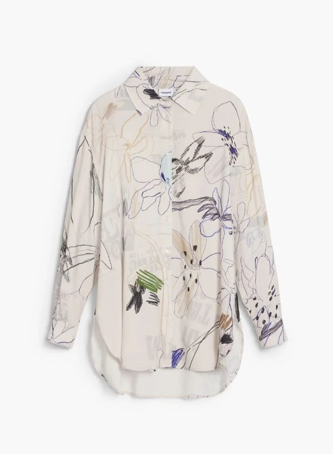 Desigual White Cotton Shirt With Letters for Women | Best Price UAE