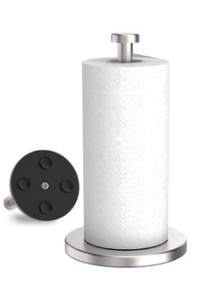 Excefore Paper Towel Holder Countertop, Stainless Steel Paper Towel Holde, Standing Paper Towel Holders for Kitchen Bedroom and Bathroom, Paper Towel Holder Stand with Weighted Base Suction Cups (Silver)  - Image 1