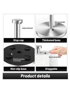 Excefore Paper Towel Holder Countertop, Stainless Steel Paper Towel Holde, Standing Paper Towel Holders for Kitchen Bedroom and Bathroom, Paper Towel Holder Stand with Weighted Base Suction Cups (Silver)  - Image 3