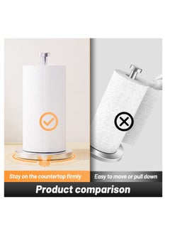 Excefore Paper Towel Holder Countertop, Stainless Steel Paper Towel Holde, Standing Paper Towel Holders for Kitchen Bedroom and Bathroom, Paper Towel Holder Stand with Weighted Base Suction Cups (Silver)  - Image 5