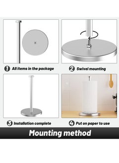 Excefore Paper Towel Holder Countertop, Stainless Steel Paper Towel Holde, Standing Paper Towel Holders for Kitchen Bedroom and Bathroom, Paper Towel Holder Stand with Weighted Base Suction Cups (Silver)  - Image 4