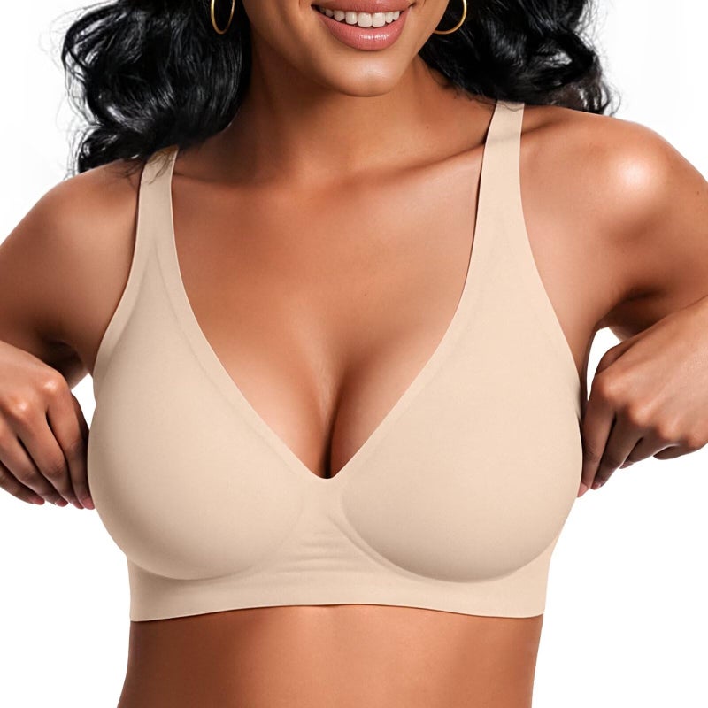 Vertvie Jelly Wireless Bras for Women Push Up Plunge Seamless T-Shirt Bras No Underwire Supportive Full Coverage Bralettes(Nude,X-Large) - Image 1