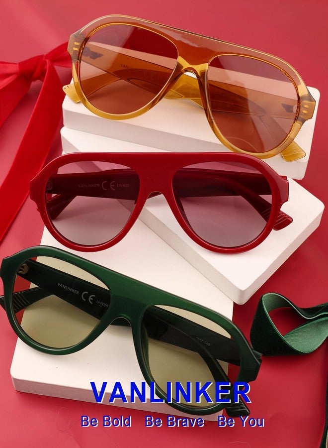 VANLINKER Retro Aviator Polarized Sunglasses for Men Women Trendy 70s Vintage Plastic Frame Sun Glasses VL9750,Orange - Image 2