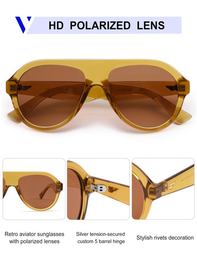 VANLINKER Retro Aviator Polarized Sunglasses for Men Women Trendy 70s Vintage Plastic Frame Sun Glasses VL9750,Orange - Image 4