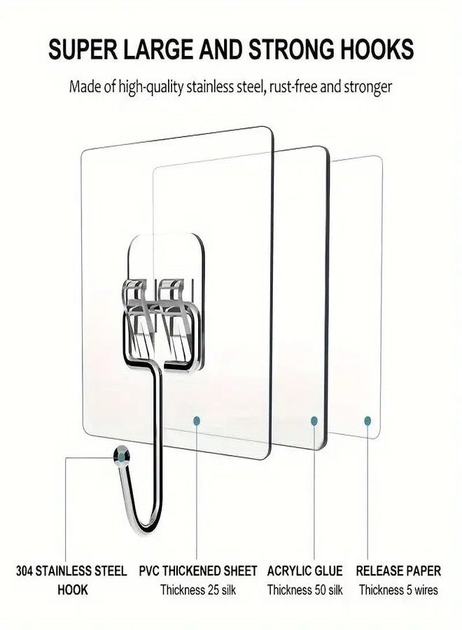 Style Keepers 5Pcs Large Adhesive Hooks for Hanging Heavy Duty, Self Adhesive Sticky Hooks Waterproof Oilproof Stainless Steel Wall Hooks for Home Bathroom Shower Kitchen Outdoor Utility Towel Keys Clear (5 Pack) - Image 2