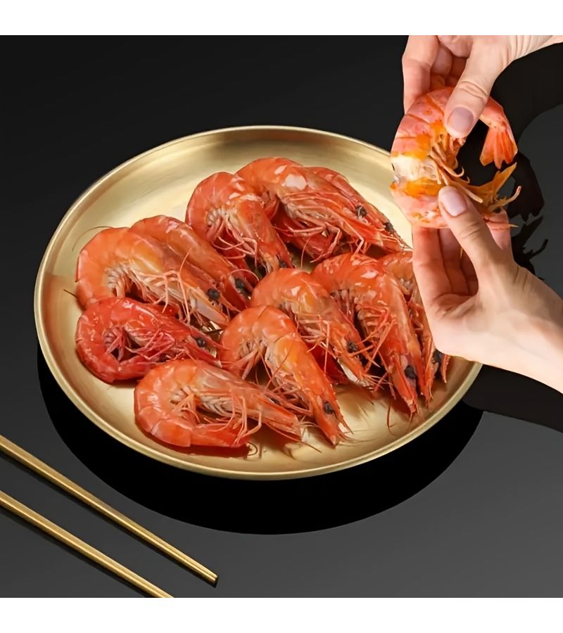 Set Of 5 Stainless Steel Salad And Dessert Plates 10.24 Inch Large Gold Plated Brushed End Durable Breakage Resistant Ideal For Catering Service Trays - Image 3