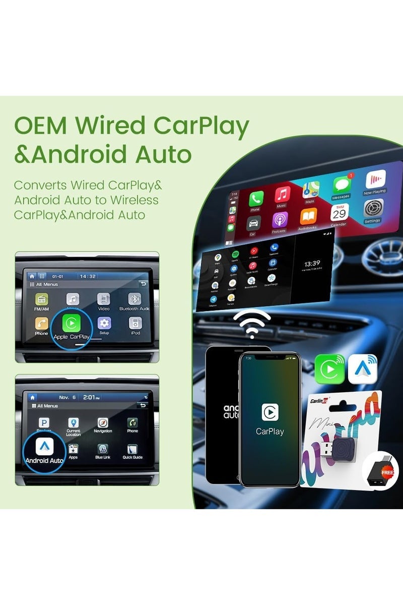 CarlinKit Mini Ultra Wireless CarPlay  Android Auto Adapter – 2-in-1 Plug  Play Wired to Wireless Converter, Stable Connection, Easy to Hide, Works with USB-A/Type-C Port, Retains Original Controls  Audio – Ultra Series - Image 3