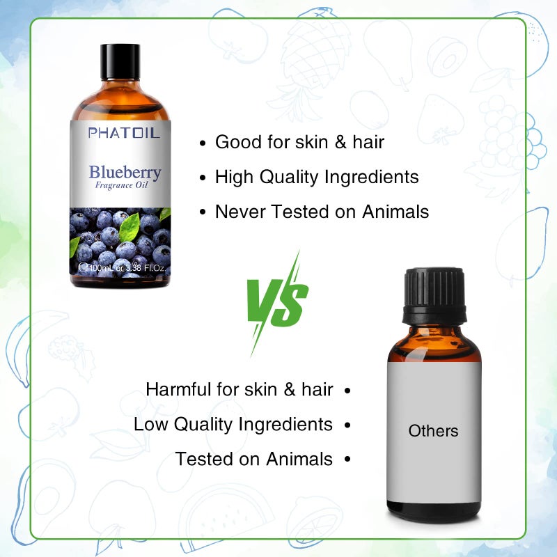 PHATOIL زيوت عطرية برائحة التوت الأزرق PHATOIL 3.38FL.OZ للعلاج بالروائح، زيوت أساسية للناشرات في المنزل، مثالية للناشر، اليوغا، العناية بالبشرة، صنع الشموع والصابون - 100 مل - Image 4