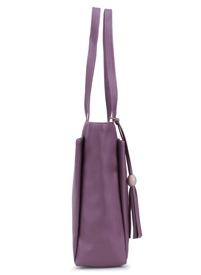 Nexeura Women Faux Leather Handbag | Stylish Shoulder Bag for Girls | Quilted Tote Purse with Flower Design | Trendy Office Bag | Ladies Large Capacity Handbag with Tassel (PURPLE) - Image 3