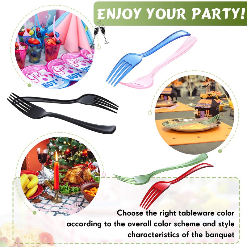 Minatee 50 Pcs Plastic Forks Disposable Cutlery Heavy Duty Dinnerware Plastic Silverware Flatware for Parties Supplies Dessert Picnics Holiday House(Sage Green) - Image 4