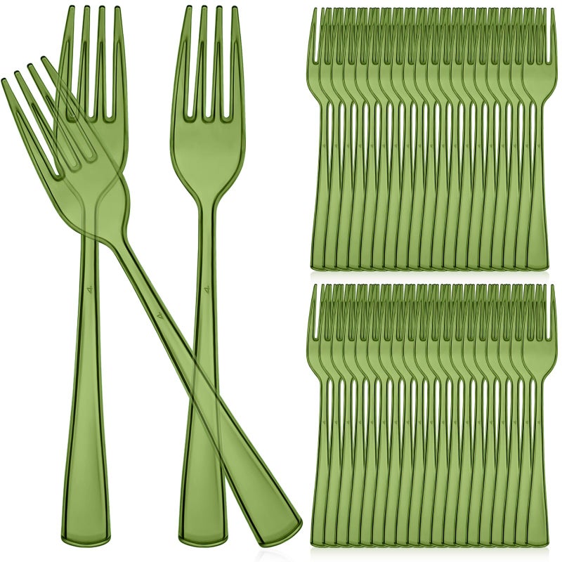 Minatee 50 Pcs Plastic Forks Disposable Cutlery Heavy Duty Dinnerware Plastic Silverware Flatware for Parties Supplies Dessert Picnics Holiday House(Sage Green) - Image 1