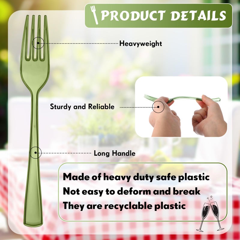 Minatee 50 Pcs Plastic Forks Disposable Cutlery Heavy Duty Dinnerware Plastic Silverware Flatware for Parties Supplies Dessert Picnics Holiday House(Sage Green) - Image 3