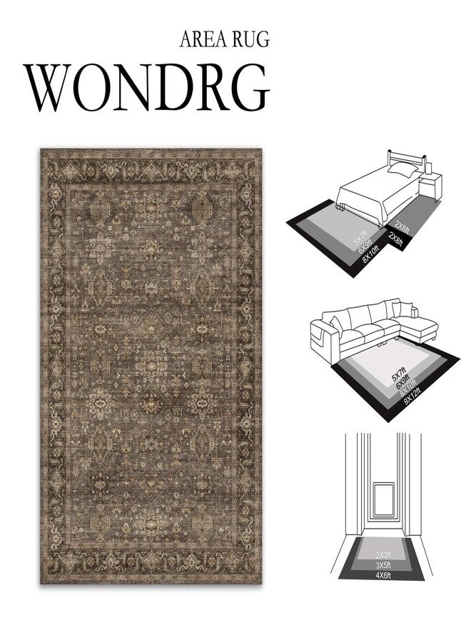 WondRg سجادة ووندرغ قابلة للغسل مقاس 5x7، مناسبة لغرفة المعيشة أو غرفة النوم، لون بني عتيق، ناعمة، ذات وبر منخفض، بتصميم تقليدي كلاسيكي، مانعة للانزلاق، سهلة التنظيف بالمكنسة الكهربائية، خفيفة الوزن، مناسبة لغرفة الطعام أو المدخل أو حتى للاستخدام الداخلي في غرف النوم أو المطابخ. - Image 2