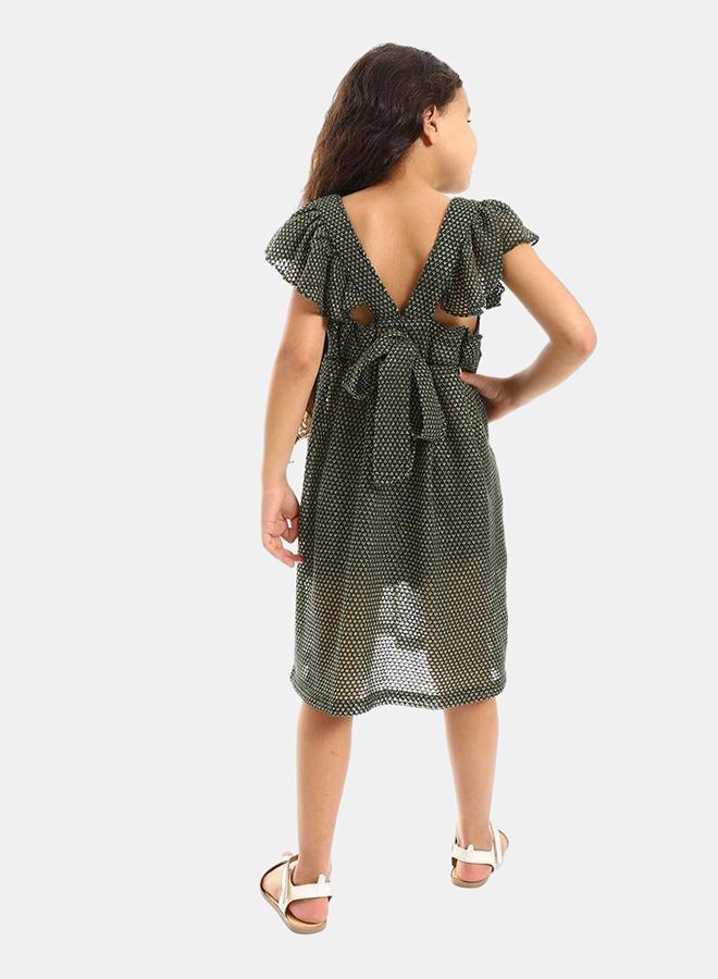 kady Ruffles Shoulders Stitched Girls Dress girls olive 10 - Image 3