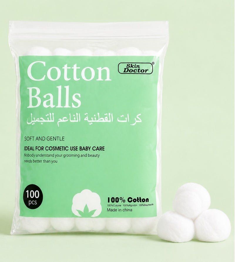 Cotton Balls 100pcs – 100% Soft Cotton Cosmetic Balls for Makeup Removal, Skincare & Nail Care – Gentle Beauty Cotton