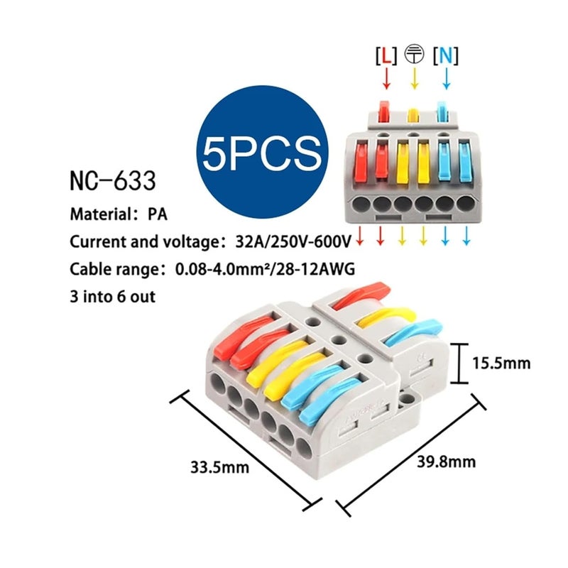 Compact Splicing Terminal Block 1 In Multiple Out Push In Connector For Home LED Strip Lighting 5PCS NC 633 - Image 2