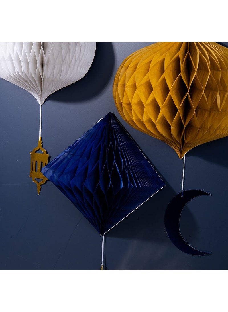 Folat Eid Mubarak Hanging Honeycombs Blue Gold White Paper 30cm 3-Pack - Image 4