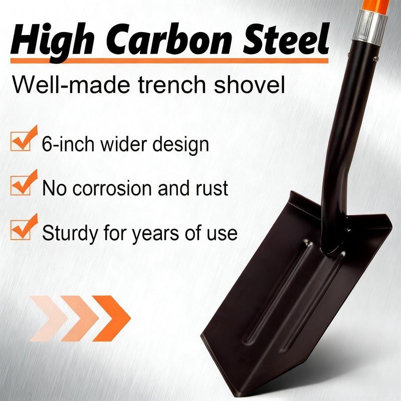 VNIMTI Trench Shovel Heavy Duty, 6-Inch Trenching Shovel with Fiberglass Handle, 58 Inches - Image 2
