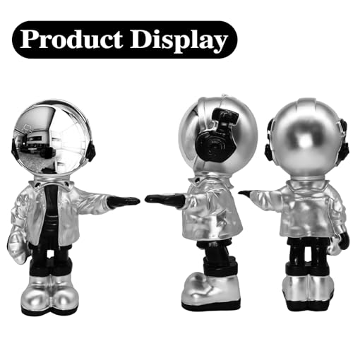 Dosker Astronaut Statues with Candy Dish & Key Dish,Spaceman Sculpture Polyresin Arts Gifts,Figurine Ornament Room Decor for Men,Tabletop Decoration for Living Room, Office, Entryway(Silver) - Image 3