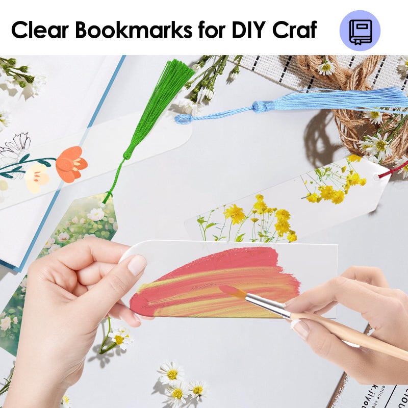 Yesweety Acrylic Bookmark Blanks Bulk,30PCS Clear Acrylic Bookmarks with 30PCS 10 Color Tassels, Rectangle Semicircle Clear Bookmarks for DIY Craft Hanging Gift Tags - Image 4