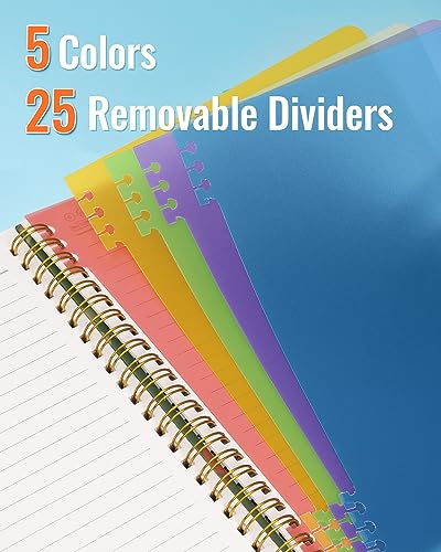 Dynta Spiral Notebooks 5 Subject 5-Pack College Ruled Hardcover with Removable Dividers 160 Pages/80 Sheets Each, A5(8.5 "x 5.7") Cute Blooming Floral, for Students Office Business Diary Book - Image 4