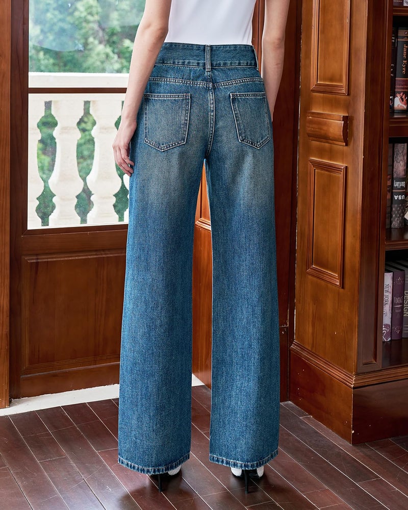 UPNET Womenâ€™s High Waisted Baggy Jeans â€“ Stretchy Wide Leg Tummy Control Straight Leg Denim Pants Trendy Jeans for Women 2025 (Blue,4) - Image 3