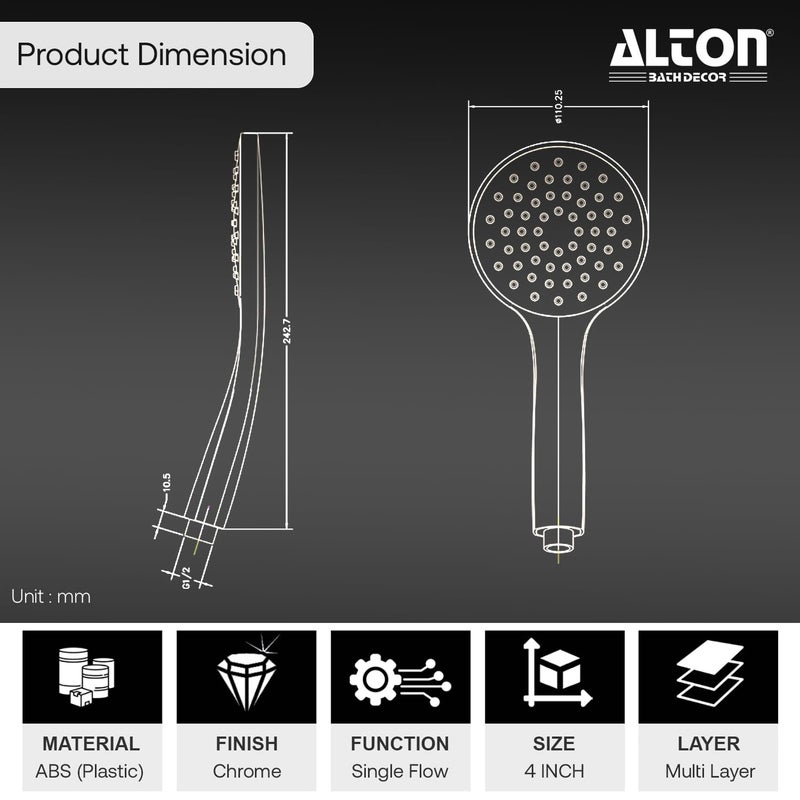 Alton ALTON SHR22350 ABS 4INCH Single Function Hand Shower Only Silver - Image 2