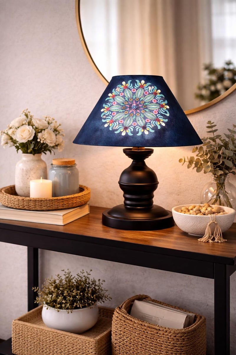 tu casa Urban Radiance Table Lamp | Black Metal Base | French Floral Print Satin Shade | Bedside & Study Lamp for Bedroom Living Room Office | Home Décor & Gifting | H-10 Inch (No Bulb) - Image 2