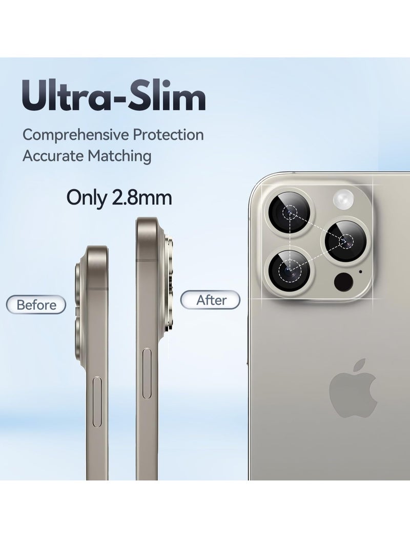 ELTRAZONE Camera Lens Protector for iPhone 15 Pro/iPhone 15 Pro Max, Alloy Metal Camera Cover with Tempered Glass Screen Protector Accessories,Scratch Resistant (Natural Titanium) - Image 3