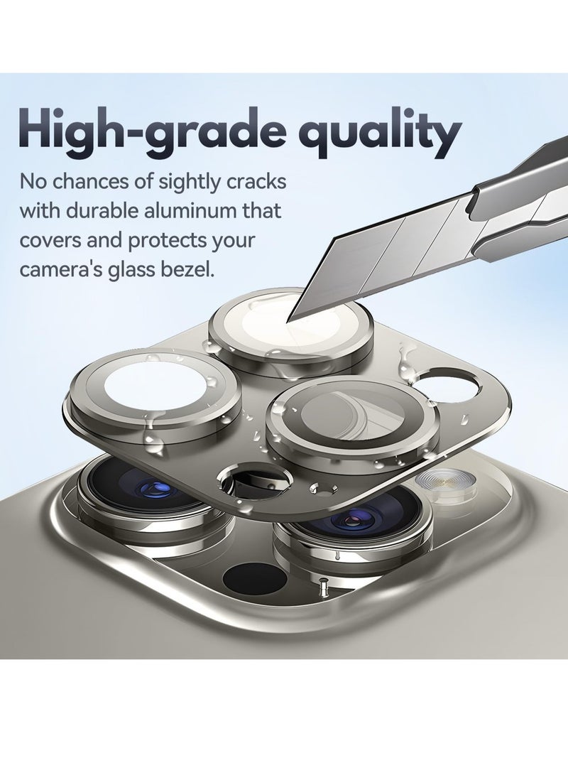 ELTRAZONE Camera Lens Protector for iPhone 15 Pro/iPhone 15 Pro Max, Alloy Metal Camera Cover with Tempered Glass Screen Protector Accessories,Scratch Resistant (Natural Titanium) - Image 4