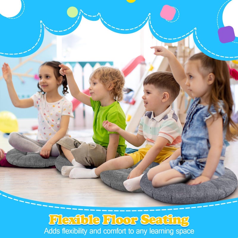 8 PCS Round Floor Cushions for Kids and Toddlers, Flexible Seating Classroom Furniture Floor Pillow for Home, Daycare, Preschool, Yoga and Meditation (Grey 16 Inch) - Image 3