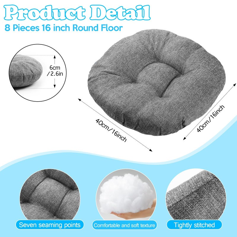 8 PCS Round Floor Cushions for Kids and Toddlers, Flexible Seating Classroom Furniture Floor Pillow for Home, Daycare, Preschool, Yoga and Meditation (Grey 16 Inch) - Image 2