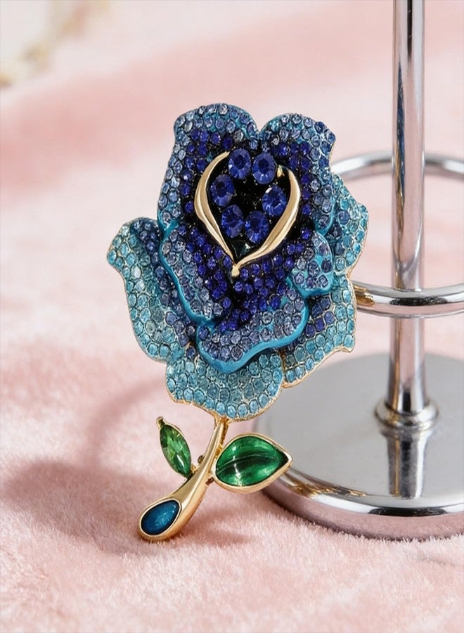 WCRAZYE Elegant Red Rose Flowers Brooches Pins Rhinestone Brooch for Women Lady Bridal Wedding Corsage Bouquet Jewelry (Dainty Blue) - Image 2