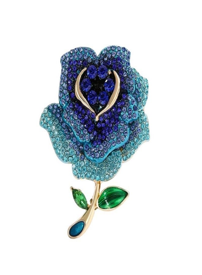 WCRAZYE Elegant Red Rose Flowers Brooches Pins Rhinestone Brooch for Women Lady Bridal Wedding Corsage Bouquet Jewelry (Dainty Blue) - Image 1