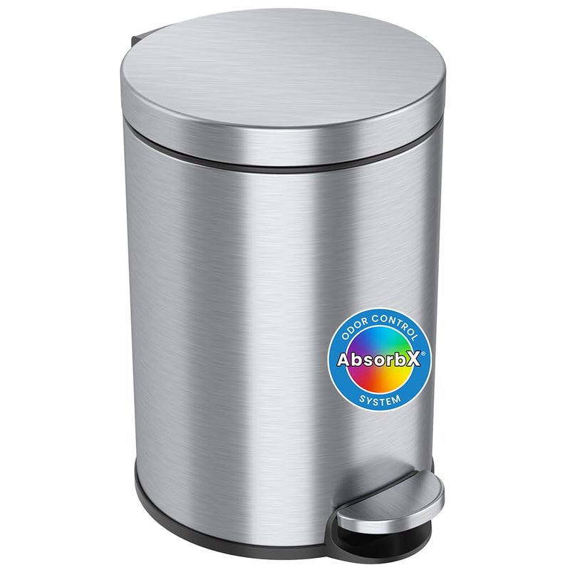 iTouchless SoftStep 3.2 Gallon Small Round Bathroom Step Trash Can with Removable Inner Bucket and AbsorbX Odor Filter, Stainless Steel, 12 Liter Pedal Garbage Bin for Bedroom, Office Cubicle - Image 1