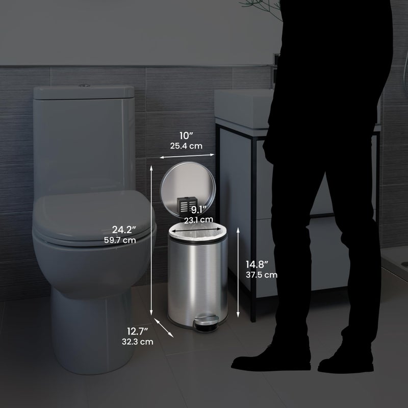 iTouchless SoftStep 3.2 Gallon Small Round Bathroom Step Trash Can with Removable Inner Bucket and AbsorbX Odor Filter, Stainless Steel, 12 Liter Pedal Garbage Bin for Bedroom, Office Cubicle - Image 5