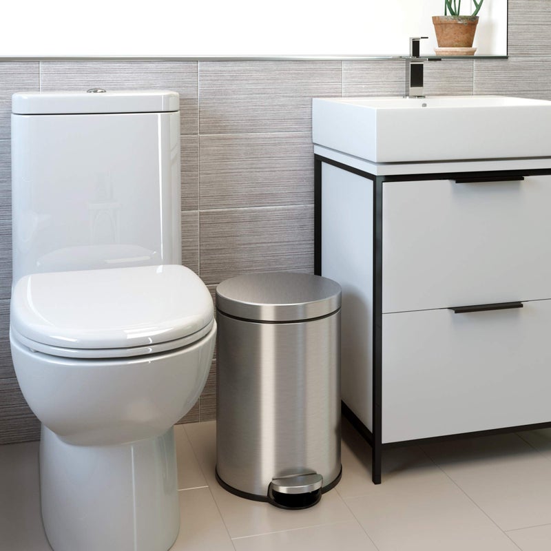 iTouchless SoftStep 3.2 Gallon Small Round Bathroom Step Trash Can with Removable Inner Bucket and AbsorbX Odor Filter, Stainless Steel, 12 Liter Pedal Garbage Bin for Bedroom, Office Cubicle - Image 2
