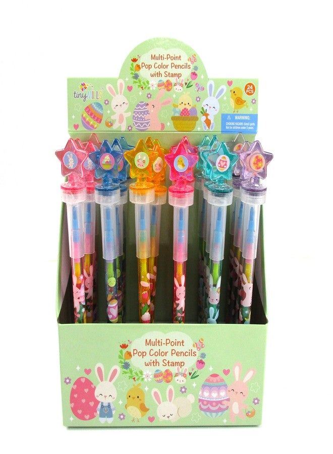 تايني ميلز أقلام تلوين عيد الفصح القابلة للتكديس من تايني ميلز مع طوابع - عبوة من 24 قلمًا - مثالية لحشو سلال عيد الفصح، وصنع الحرف اليدوية، وتوزيعات الحفلات. - Image 1