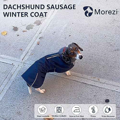 Morezi Dachshund Coats Waterproof Perfect for Dachshunds Sausage Weiner Dog Winter Coat with Padded Fleece Puppy Snowsuit with Adjustable Bands and High Vis Reflective Trim Navy M - Image 3
