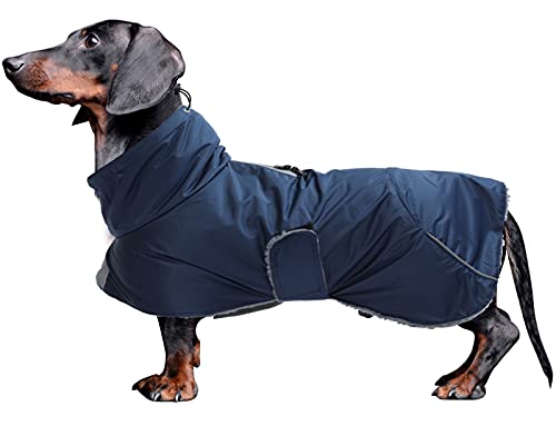 Morezi Dachshund Coats Waterproof Perfect for Dachshunds Sausage Weiner Dog Winter Coat with Padded Fleece Puppy Snowsuit with Adjustable Bands and High Vis Reflective Trim Navy M - Image 1