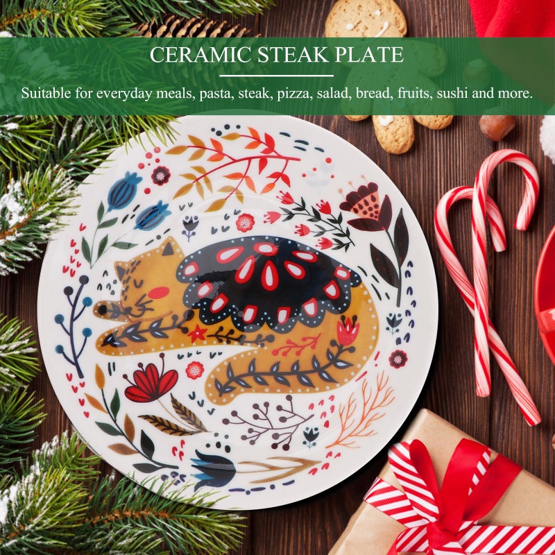 1PC Cartoon Cat Pattern Ceramic Steak Plate Food Serving Dish Western Food Plate for Home Restaurant (Yellow) - Image 2