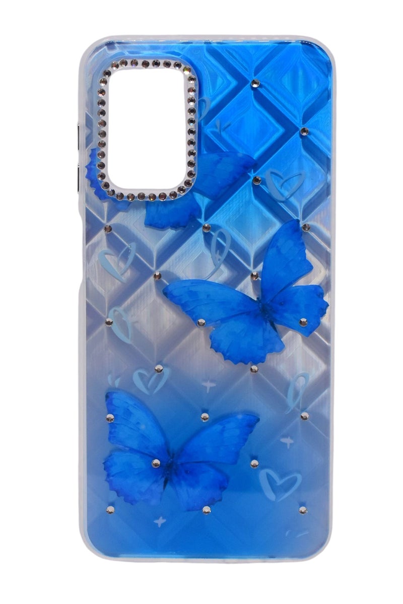 CFS TPU Butterflies Printed Back Cover Case with Rhinestone Camera Border For Samsung Galaxy A13 - Blue Transparent - Image 1