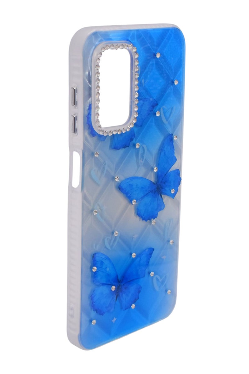 CFS TPU Butterflies Printed Back Cover Case with Rhinestone Camera Border For Samsung Galaxy A13 - Blue Transparent - Image 3