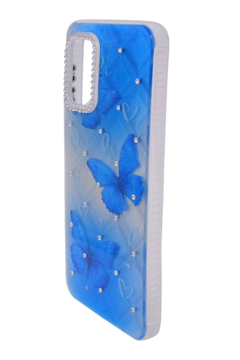 CFS TPU Butterflies Printed Back Cover Case with Rhinestone Camera Border For Samsung Galaxy A13 - Blue Transparent - Image 2