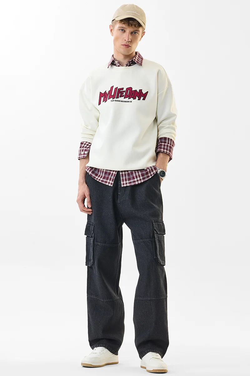 سنيتش Black Solid Relaxed Casual Cargo