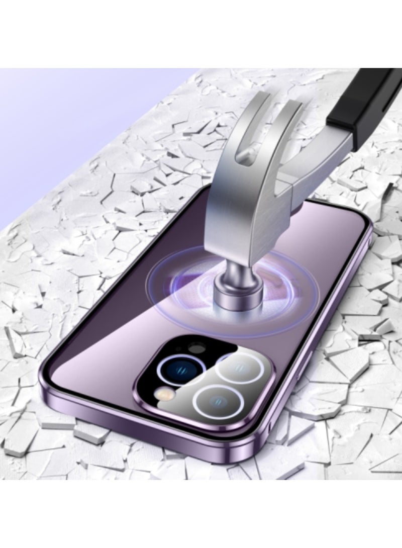 ارواق جراب هاتف iPhone 15 Pro Max مغناطيسي بإبزيم مزدوج عالي الدقة من الزجاج المقسى - Image 3