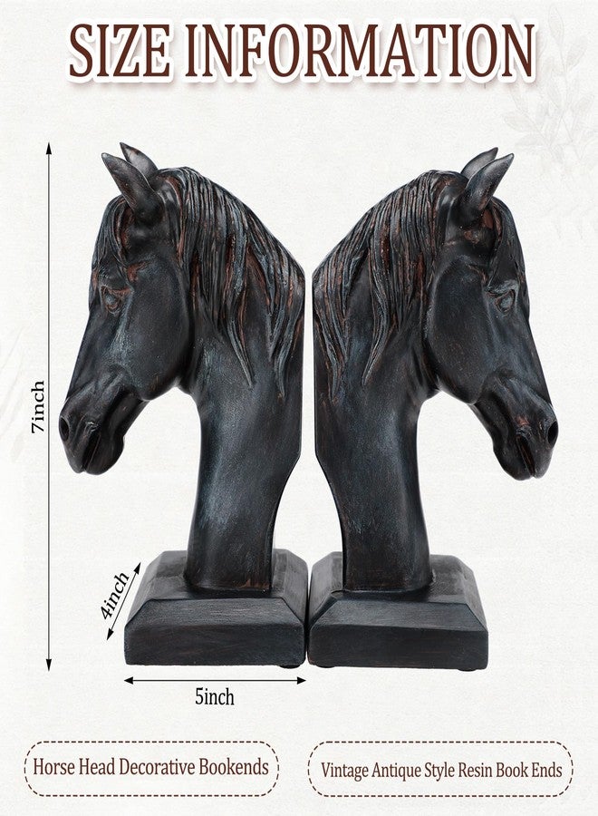 Tosstuki Set of 2 Horse Head Bookends Brown Antique Heavy Duty Book Ends Resin Decorative Art Bookends for Derby Day Vintage Home Office Desk Decoration Horse Lovers Gifts - Image 2